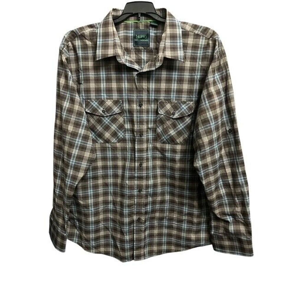 Nono Maldonado XXL Shirt Sporty Brown Blue Plaid Single Needle Tailoring Pockets